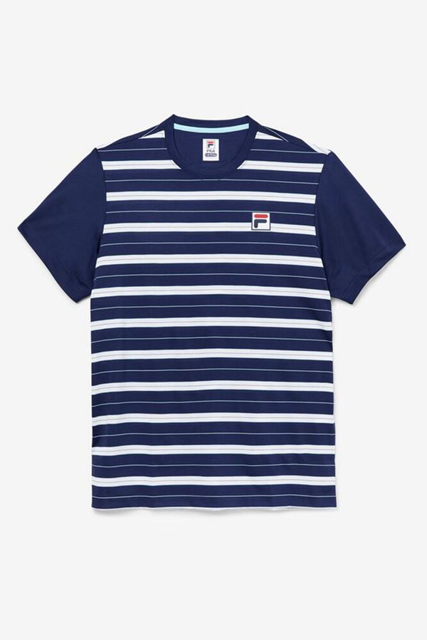 Fila Legends Yarn Dyed Crew Men's T-Shirts - Navy/White,NZ 163-3569